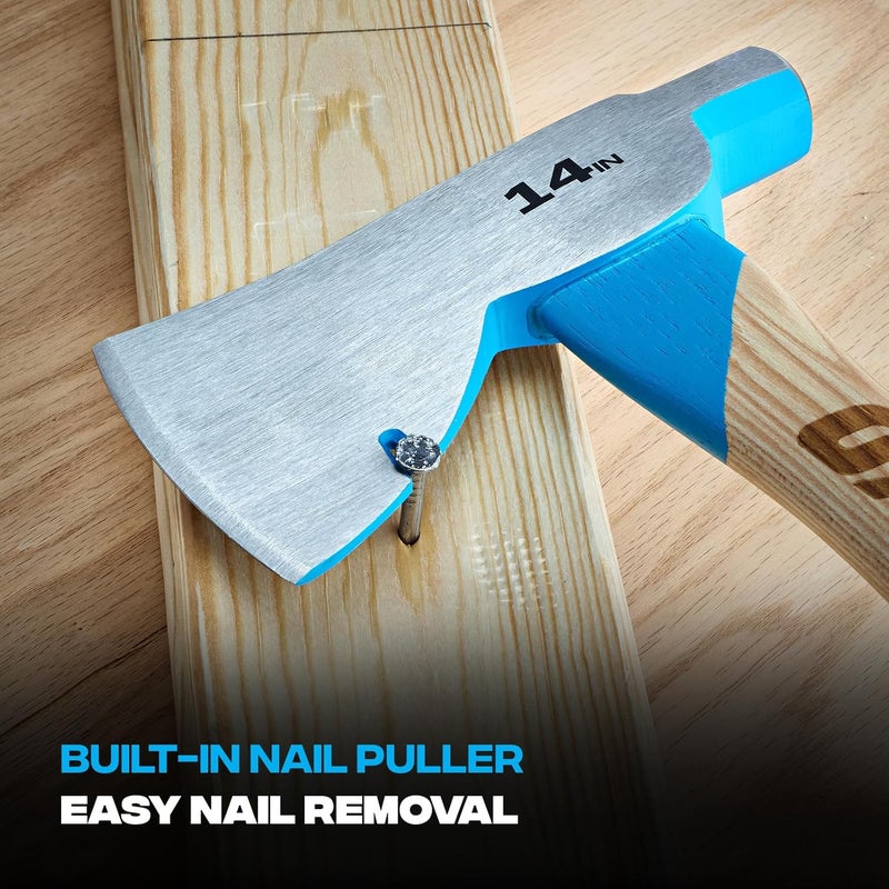 Ox Tools Pro 14 Inch Carbon Steel Hatchet, Straight Hickory Handle & Smooth Face Hammer Head -P094814 - Image 5